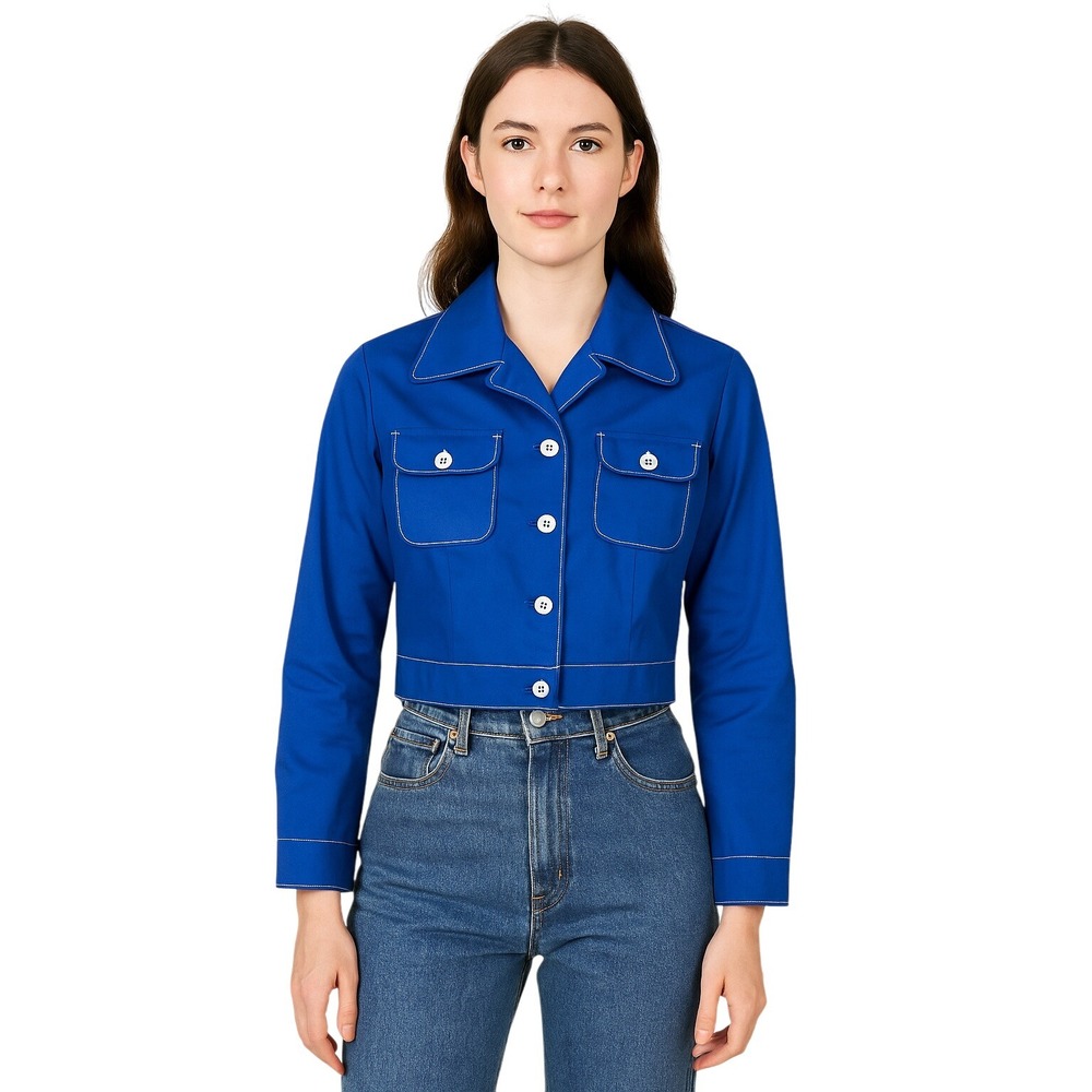 WHITE STAG x VINTAGE 70's peter pan collar crop bomber jacket cobalt blue